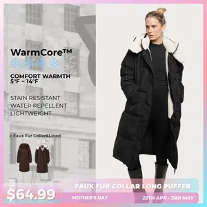 【Last Sale】PUFFIT WarmCore Premium Classic Hooded Long Puffer Coat Women Long Ladies Quilted Outerwear Jacket Big Pocket, Water Repellent  Winter Warm Basic Long Sleeve Tops Coat