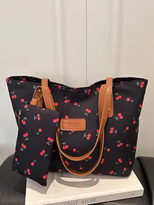 Cherry Print Handbag for Women, Large Capacity Shoulder Bag with Coin Purse, Fashionable Daily Use Phone & Makeup Holder, Everyday Bags, Versatile Shoulder Bags, Fashion Purses