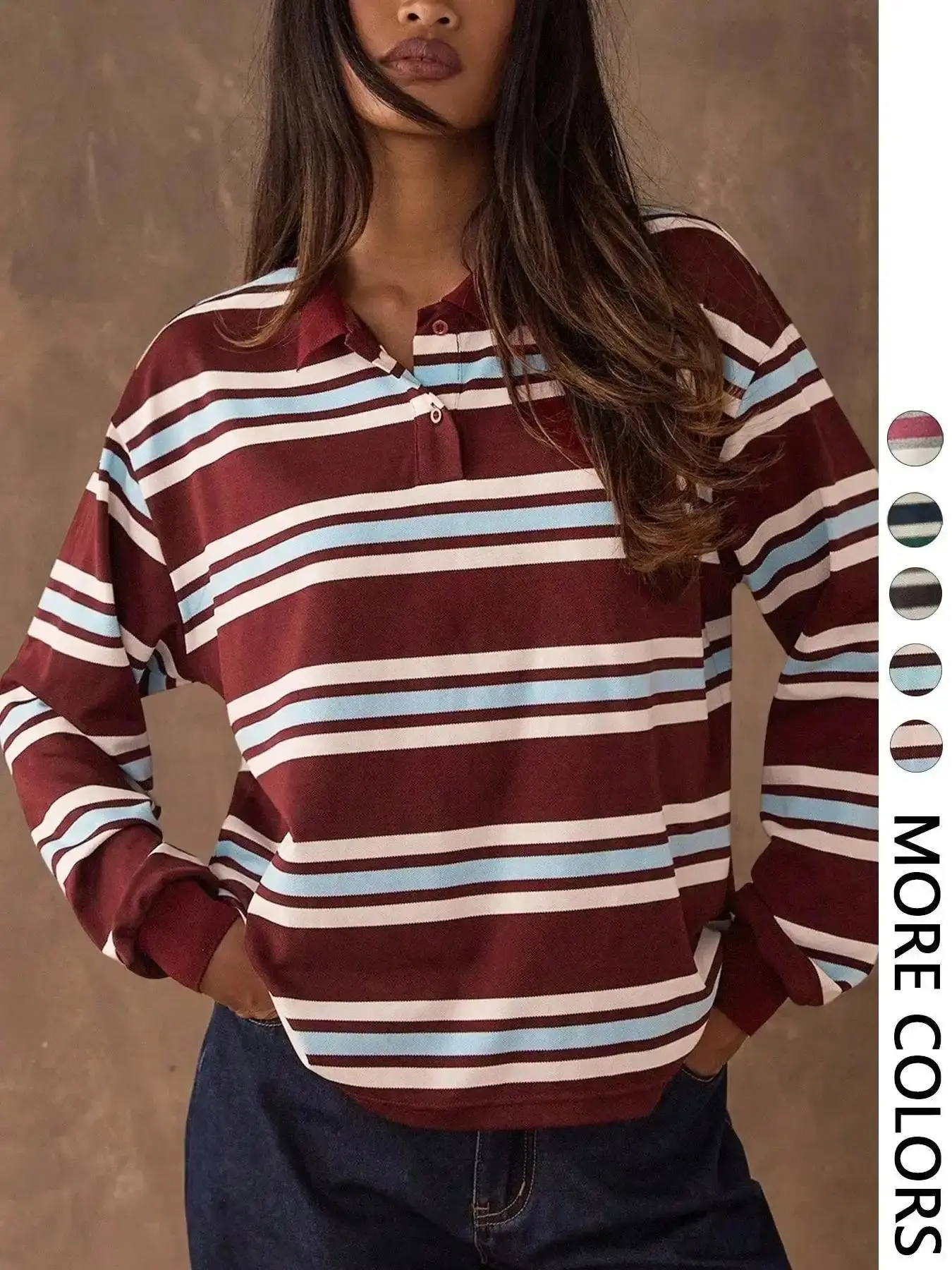 Women's Casual Colorblock Striped Long Sleeve T-Shirt, Comfy Trendy Tee, Stylish Fall Winter Fashion, Vintage Style, Fitted, Outdoors Wear, All Seasons, Womenswear, Tops, Clothes dressed down layering piece year round