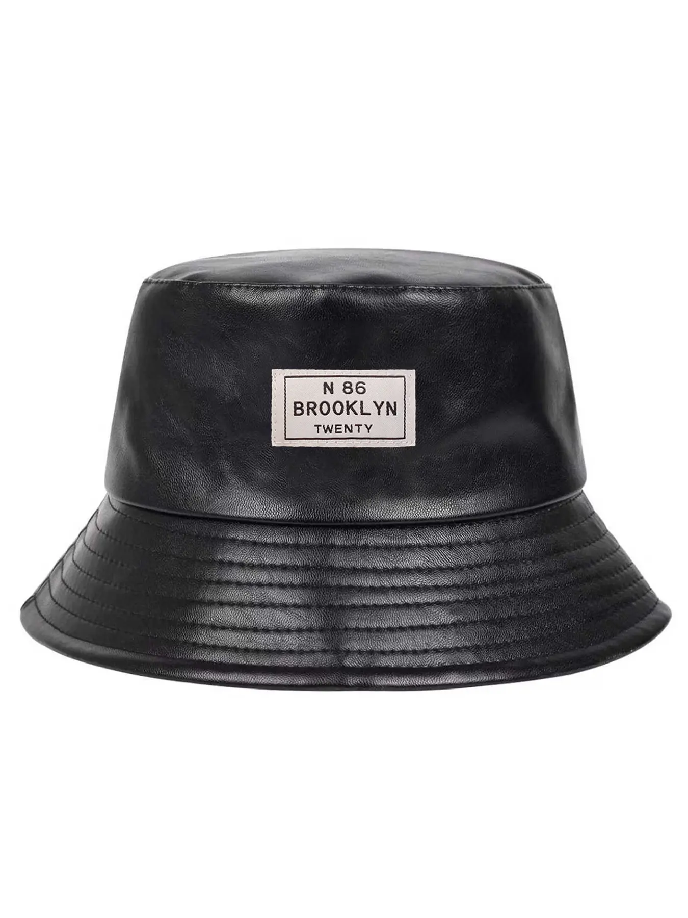 Unisex N 86 Brooklyn Twenty PU Leather Fisherman Hat, Outdoor Sun Protection Casual Letter Pattern Fishing Bucket Hat for Spring & Fall, Men Women Travel Beach Vacation