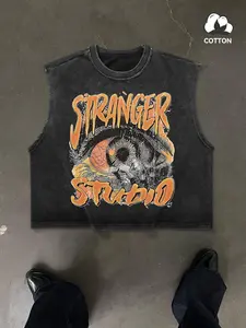 Men's Demon Eye Graphic Print Wash Vintage Sleeveless Vest, Aesthetic Casual Loose-Fitting Cropped Crop Top for Summer Outings & Weekend Dates, Soft Cotton Blend