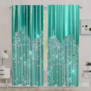 Water Drill Print Curtains Set, 2-Piece Ethnic Style Design, Durable Polyester Fabric, Ideal for Living Room & Bedroom Home Decor, Window Curtain