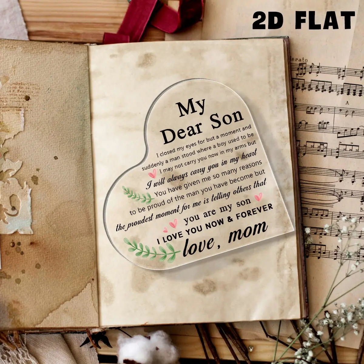 2D 1PC Heart-Shaped Acrylic Memorial Plaque, Perfect Gift for Son, Elegant Crystal Desktop Decor, Ideal for Graduation, Birthday, Wedding, Christmas