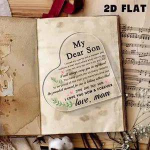 2D 1PC Heart-Shaped Acrylic Memorial Plaque, Perfect Gift for Son, Elegant Crystal Desktop Decor, Ideal for Graduation, Birthday, Wedding, Christmas