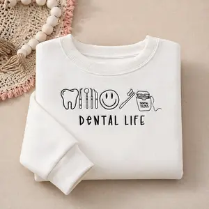[MADE IN US] Dental Life Embroidered Sweatshirt, Tooth Crewneck for Dental Hygienists & Assistants, Orthodontic & Pediatric Dental Team Apparel, Dentist Gift Sweater