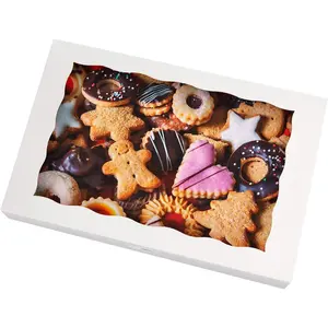 15-Pack White Bakery Box12x8x2.5inch,Large Pastry Cookie Box for Donuts,Muffins with Window Lid - Auto-Pop up Paper Box Doughnut  Strawberries  Boxes,Pack of 15