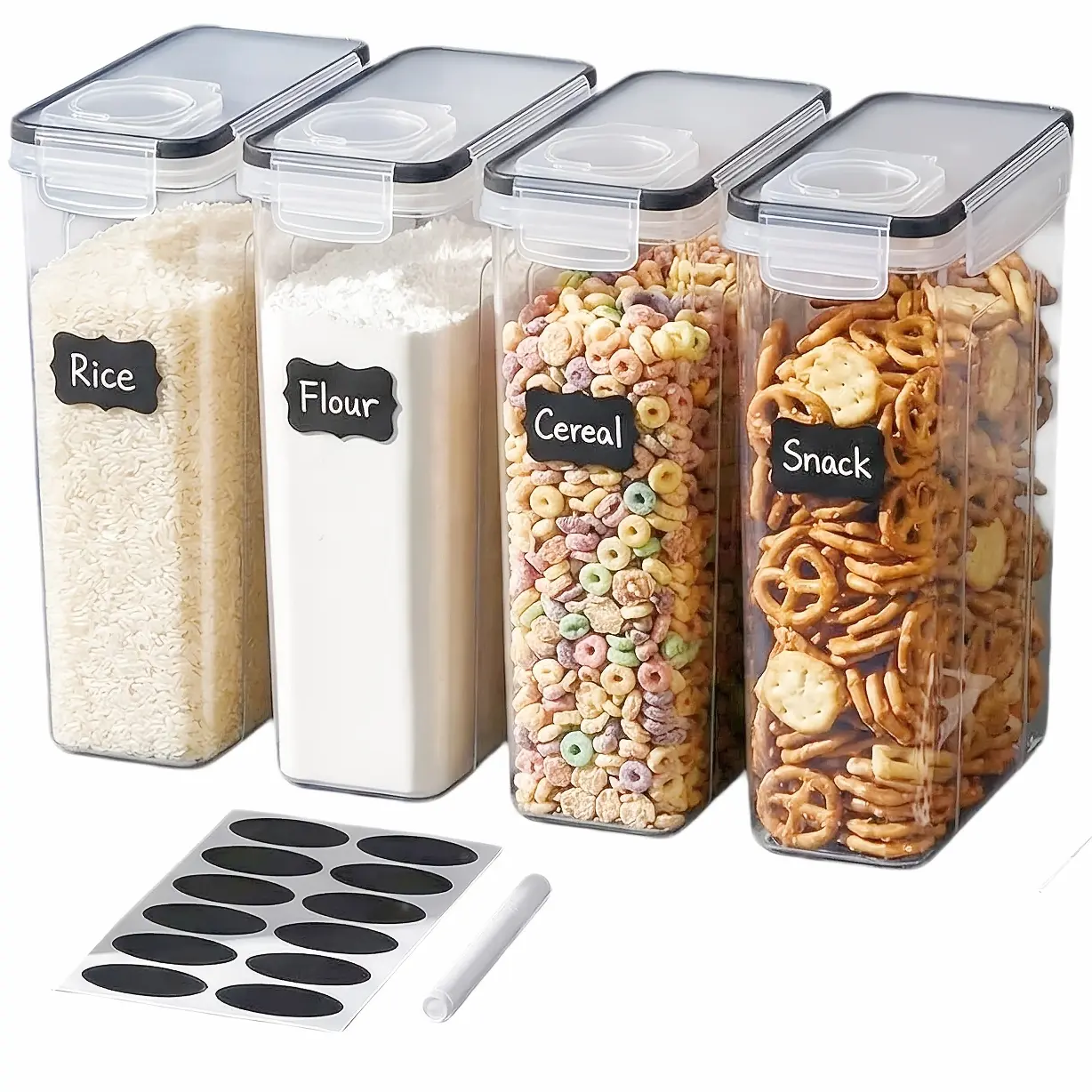4pcs Extra Large Airtight Food Storage Containers | Bpa-Free Plastic Cereal Container with Pour Spout for Pantry Organization And Canister for Grain, Nuts, Flour And Rice, Kitchen Organizers Additions (4L/ 135Oz) Come with Free Labels & Marker Pen