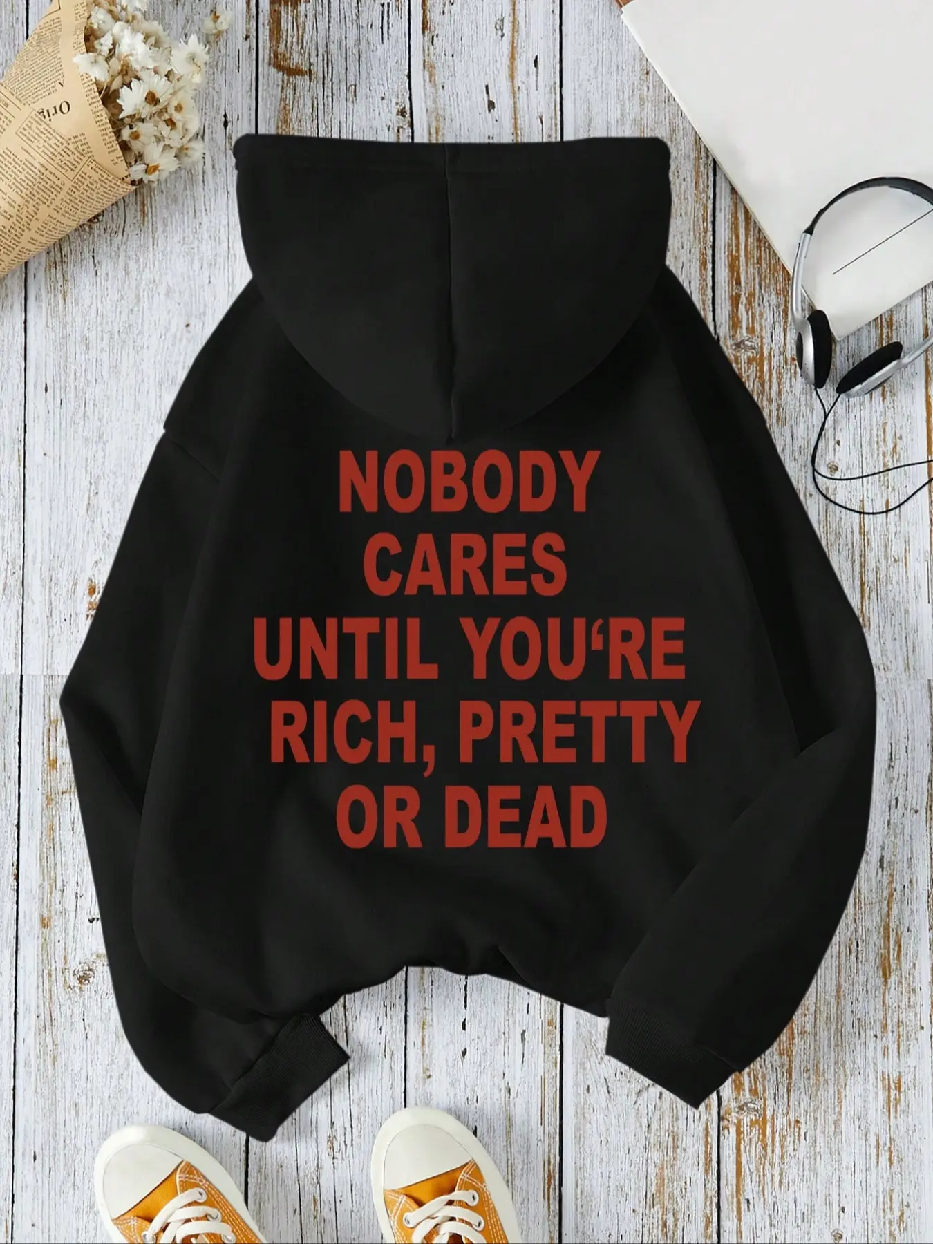 Street Style Letter Print Hooded Sweatshirt, Casual Cozy Sweatshirt, Loose-Fit Thick Fabric, Fall & Winter Casual Holiday Style, New Arrival