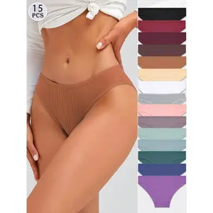 15 Pcs Cotton Solid Color Comfortable Women's Panties,Women's Underwear S -XL Piece Casual