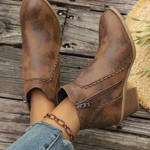 Women's Buckle Boots, Ankle Casual Boots, Slim Fit Elegant Modern Style, Comfortable Daily Wear Shoes, Fashion Designer Trendy Design