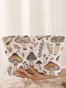 Mushroom Print Makeup Bag, Travel Cosmetic Bags, Cute Cartoon Style, Lightweight Multi-Functional Fashion Casual Cosmetic Pouch, Travel Organizer