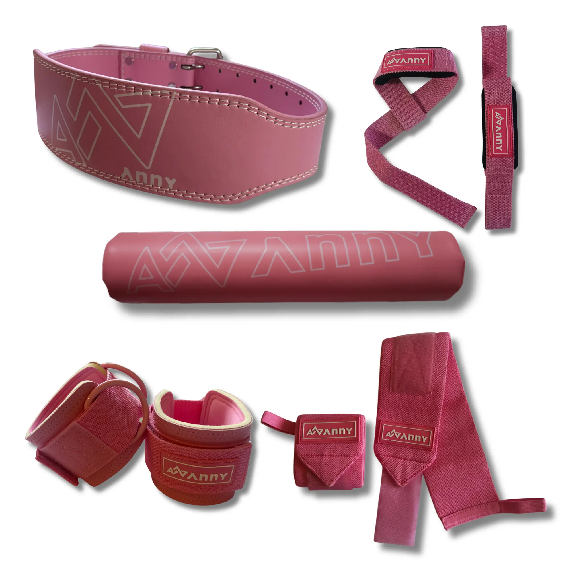 5 Piece Gym Accessories Kit – Lifting Belt, Barbell Pad, Wrist Wraps, Ankle Straps & Lifting Straps for Women men