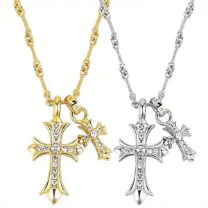 Dainty Cross Necklace Double Cross Pendant Necklace with Delicate Charm Link Chain for Women - Religious Gift, Ideal for Women