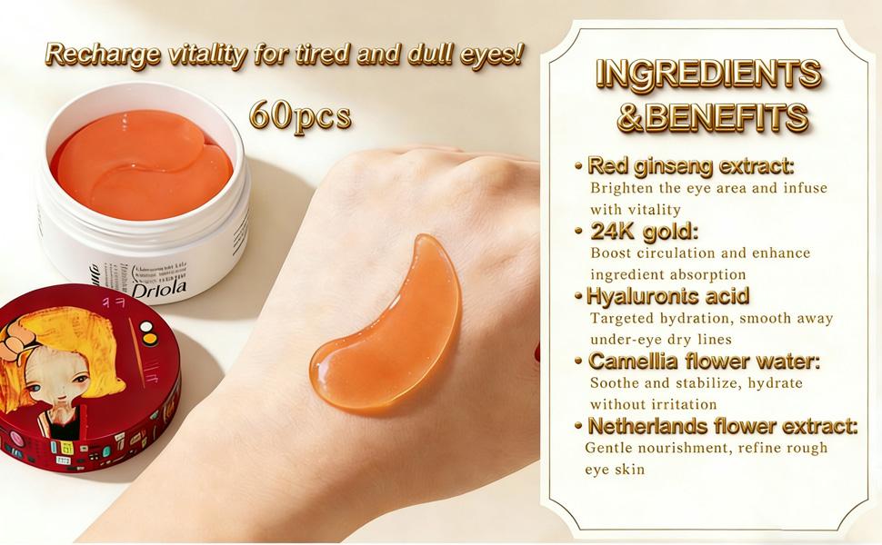 【JU】Dr.LoLa Hydrogel Eye Patches | Lighten Dark Circles with Niacinamide | Smooth Skin with Hydrolized Collagen | Reduce Wrinkle Depth with Adenosine | 60 Pcs |  Korean Eye Care