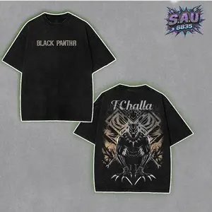 Black Panther Graphic Shirt - Urban Streetwear Washed Boxy-fit Tee, Retro Superhero Tribal Aesthetic Graphic Tops, Heavyweight Cotton Casual Apparel, Gift for Comics Fans Menswear
