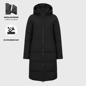 THE ONLY JACKET - BLACK Water-Resistant Puffer Jacket with Removable Hood & Sleeves Adjustable Waist Cord Zipper Pockets