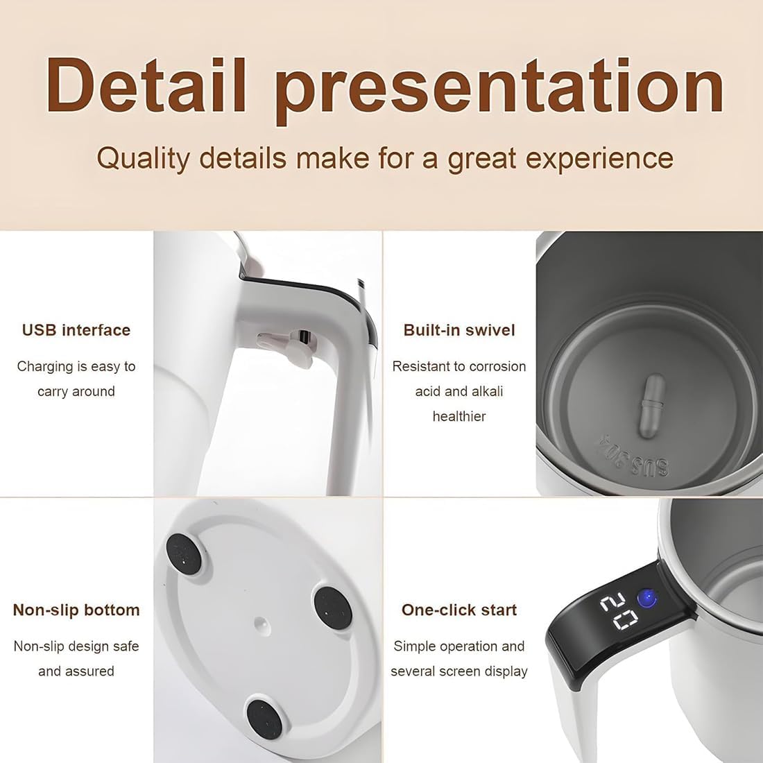 Mug -Self-Stirring Magnetic Coffee Cup with Temp Display,Rechargeable Stirring Mug,Safe & Food-Grade, Easy to Clean, Touch Lcd Display, Type-C Rechargeable Mug -Self-Stirring Magnetic Coffee Cup with Temp Display,Rechargeable Stirring Mug,Safe & Food-Grade, Easy to Clean, Touch Lcd Display, Type-C Rechargeable