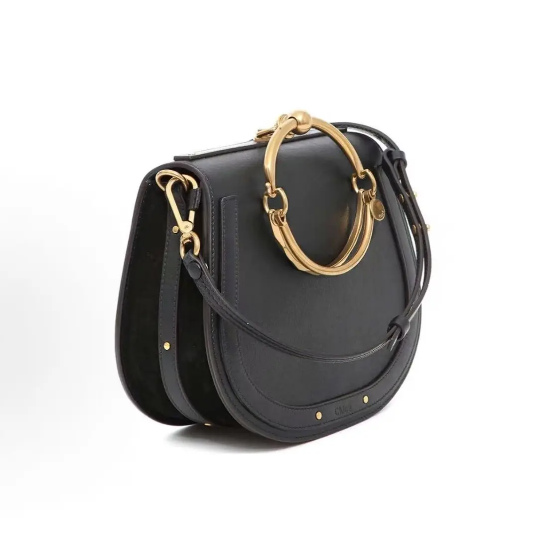Pre-owned Chloé Chloe Nile Saddle Bag — Ring Handle Handbag & Shoulder Bag (Medium) — Women's — Black