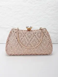 【Mother's Day】Pearl and Rhinestone Ladies' Evening Clutch, Elegant Clutch, Sparkling Handbag, Metal Ring Handbag with Shoulder Chain for Crossbody Wear, Suitable for Weddings, Parties, Balls, Festive Gifts, Graduation Season, Easter