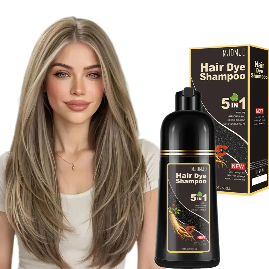 Light Brown 5-in-1 Hair Dye Shampoo – Unisex Natural Formula, Semi-Permanent Gray Coverage, Long-Lasting Vibrant Color for 3–4 Weeks, Easy At-Home Application, 500ml (Includes Complimentary Argan Hair Mask Samples)