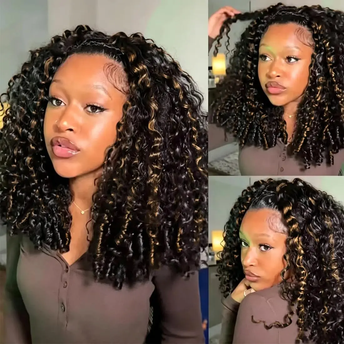 Hot Star Half Wig Human Hair 1B/30 Burmese Curly Half Wig with Glueless Wigs Flip Over Beginner Friendly Wear Go Drawstring Wig