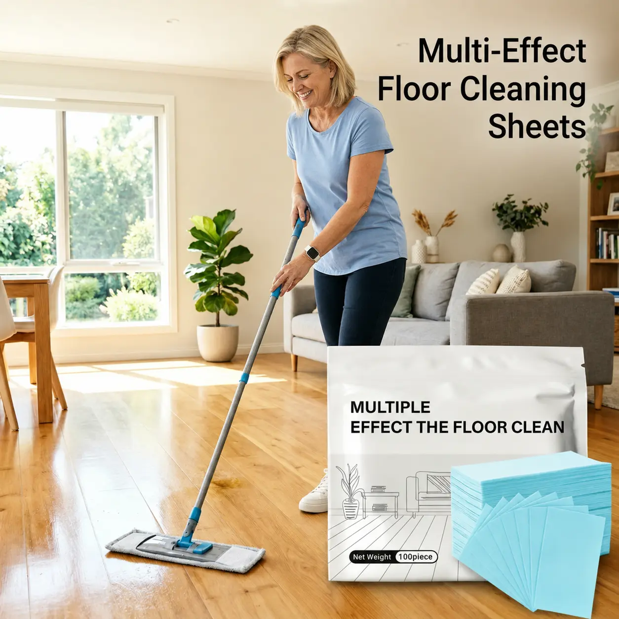 Plant-Based Non-Toxic Disinfectant Concentrate Floor Cleaner Tablets & Sheets, 100-200 Pack Low Odor Antibacterial Polish, Cold Water Use for Hardwood/Laminate/Tile, Easy-to-Clean 3L Household Supplies