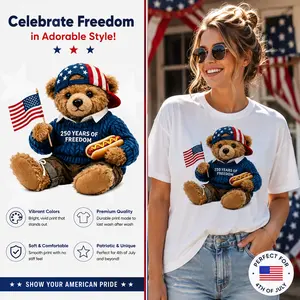 Large Teddy Bear Heat Transfer Patch, DIY Clothing Sticker, Washable, for T-Shirts, Jeans, Backpacks, Home Decor, Independence Day Gift