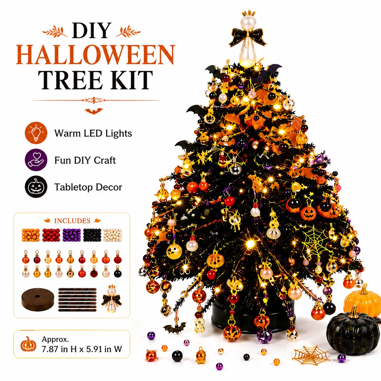 DIY Beaded Christmas Tree Kit, Crystal Christmas Craft Set with Colorful Beads, Ornament Charms, Metal Tree Frame & Angel Topper, Handmade Holiday Decor, Warm Glow Tabletop Decoration, Creative Christmas Gift
