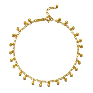Joyful Journey Anklet 18kt Gold Plated Brass Delicate Golden Beads Soft Bell Like Sound 9 Inch Length with Extender Chain BG058 ANKLE