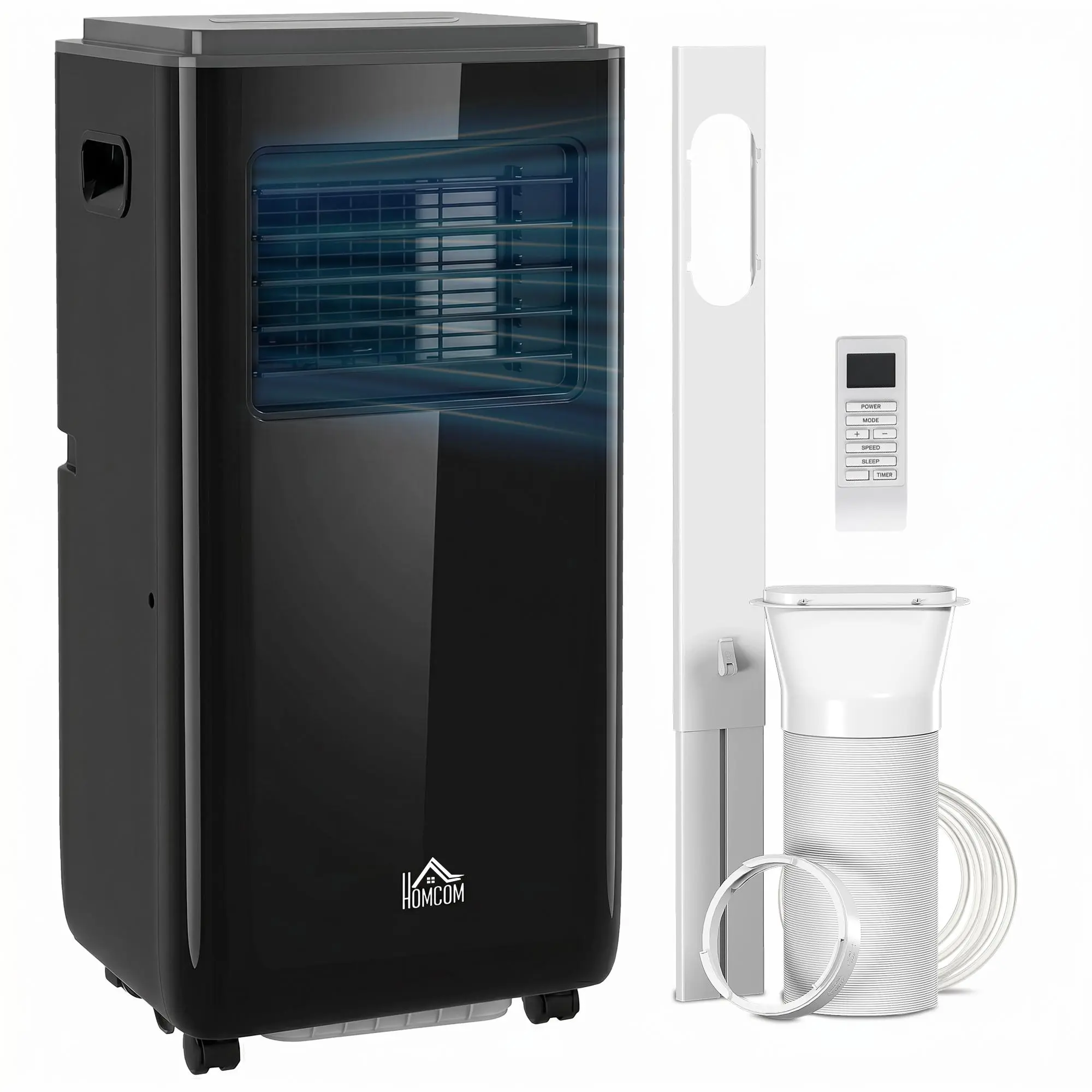 HOMCOM 10000 BTU Portable Air Conditioner for Rooms Up to 440 Sq. Ft., 5-in-1 AC Unit with Dehumidifier, Cooling Fan, Auto, Sleep & Remote, 24H Timer On/Off, Window Installation Kit, Deep Black