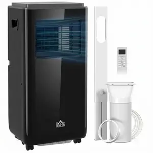 HOMCOM 10000 BTU Portable Air Conditioner for Rooms Up to 440 Sq. Ft., 5-in-1 AC Unit with Dehumidifier, Cooling Fan, Auto, Sleep & Remote, 24H Timer On/Off, Window Installation Kit, Deep Black