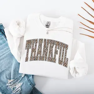 Thankful Leopard Print Sweatshirt, Cozy Thanksgiving Outfit, Thankful Thanksgiving Shirt, Thanksgiving Party Shirt