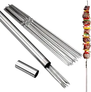 24pcs BBQ Tool Set Barbecue Sticks Stainless Steel Flat Barbecue Sticks Set Classic Utensils
