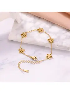 Titanium steel bracelet, new hot-selling five-leaf flower jewelry for women in European and American cross-border markets, fashionable and versatile stainless steel gold-plated accessory