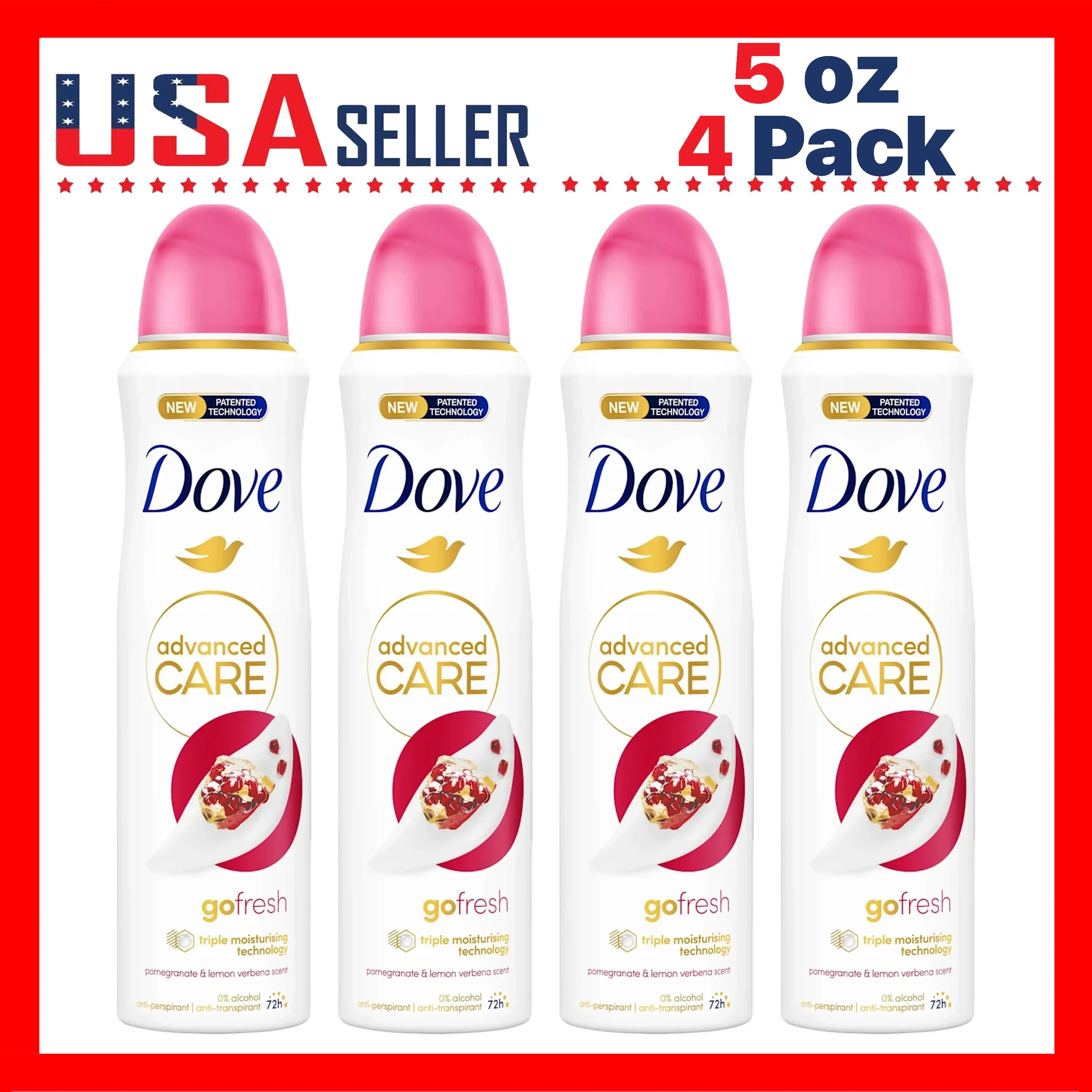 Dove Go Fresh Pomegranate & Lemon Verbena Body Spray 150ml (5 oz) x [4 Pack] Refreshing Daily Fragrance Mist for Women, Long-Lasting Light Scent, Quick-Dry Fine Mist, Travel-Friendly for Gym, Office & Everyday Freshness