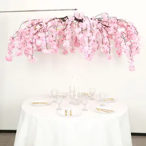 Cherry Blossom Hanging Floral Chandelier 60" Blush – Artificial Silk Flower Ceiling Canopy with Interchangeable Branches