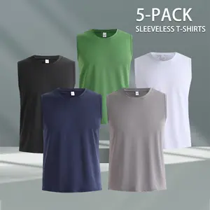 5 Pack Men's Tank Tops, Summer & Spring Vests, Plain Crewneck Menswear, Breathable Sleeveless Tops, Modern Design, Casual and Gym Wear  Athleisure