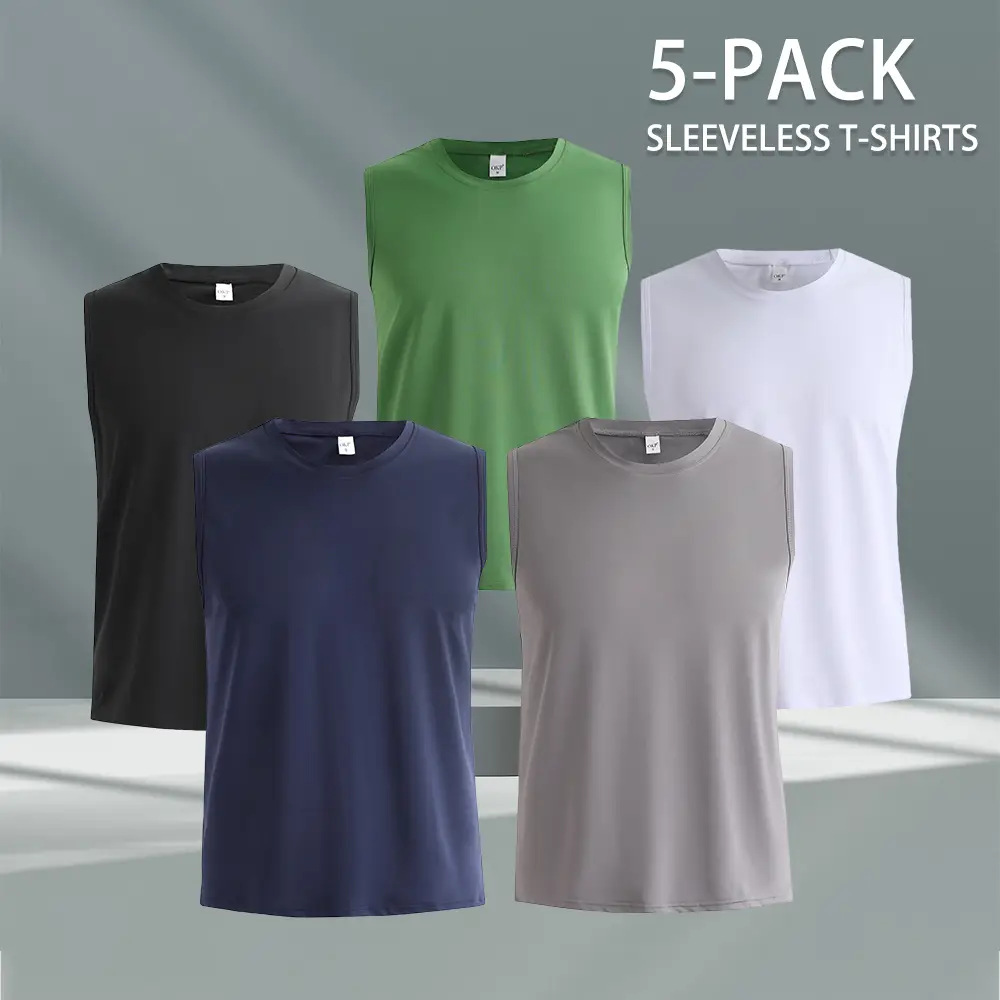 5 Pack Men's Tank Tops, Summer & Spring Vests, Plain Crewneck Menswear, Breathable Sleeveless Tops, Modern Design, Casual and Gym Wear Athleisure