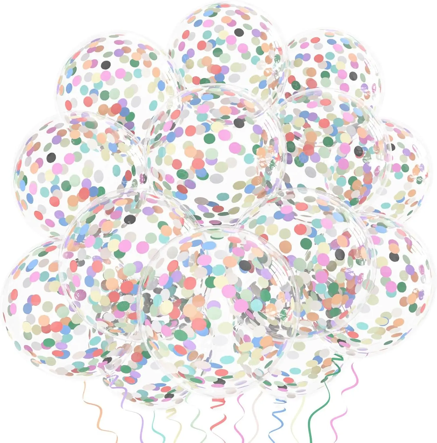 12-Inch Clear Latex Rainbow Confetti Balloons, 25-Pack Thick Paper Confetti-Inside Balloons for Birthday Party, Baby Shower Decorations (Home & Festive Party Supplies)