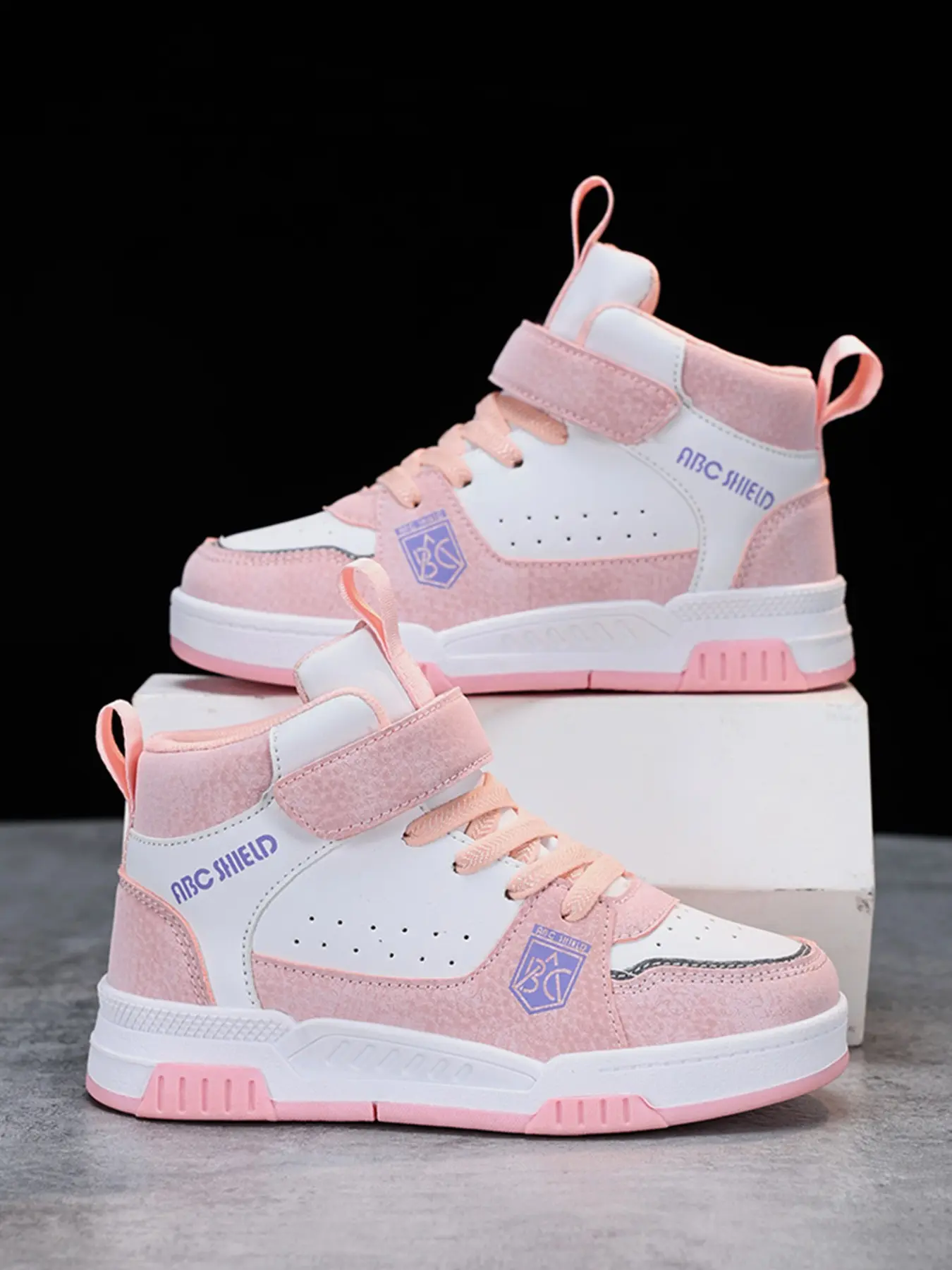 Girls' Spring/autumn Sneakers, Non Slip Trainers, Anti-Slip Wear-Resistant Tpr Sole, Colorblock Design, Adjustable Velcro, Casual High Top School Sports Shoes