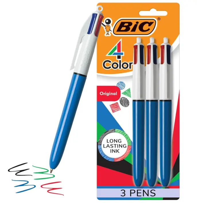 BIC 4-Color Original Retractable Ballpoint Pen with 1.0 mm Medium Point, 3-Count in Assorted Ink