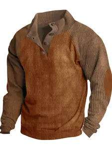 Men's Quarter Button Sweater Casual Pullovers Sweaters Knit Corduroy Twill Texture Pullover Patchwork Print Raglan Sleeve Sweatshirt for Spring & Fall Valentine's Day boyfriend gifts