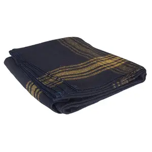 FoxOutdoor  Mustard-Striped Navy Wool Blanket