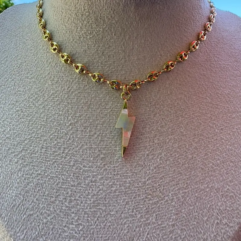 Mother of Pearl Lightning Bolt Necklace