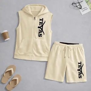 Men's West Tribe Wind Graphic Sleeveless Hoodie Shorts Set 2 Piece Outfit  Print Zip Up Hooded Vest Drawstring Shorts Summer Casual Gym Workout Streetwear Breathable Lightweight Athletic Lounge Set