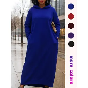 Women’s hooded loose long dress, spring and autumn casual street style, long sleeves, relaxed fit, women’s fashion clothing