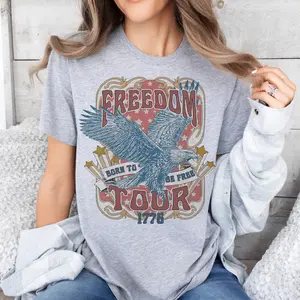 Vintage America Freedom Graphic Tee Retro USA T-Shirt Eagle Tour USA Tee Independence USA Eagle Top Freedom Tour 1776 T-Shirt Womens Patriotic Top Vintage Patriotic Freedom Tee Casual Comfort