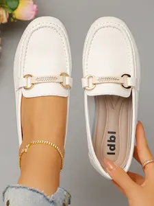 Women's new fashion thick-soled comfortable slip-on loafers, featuring a thick sole design that combines height increase and retro trendy style, suitable for everyday casual wear flat shoes, outdoor walking shoes, Casual Flats
