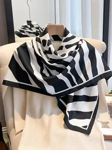 Women's Zebra Stripe Pattern Silk Scarf, Fashionable Soft Lightweight Shawl for Daily Wear, Casual Versatile Scarf for Women & Girls