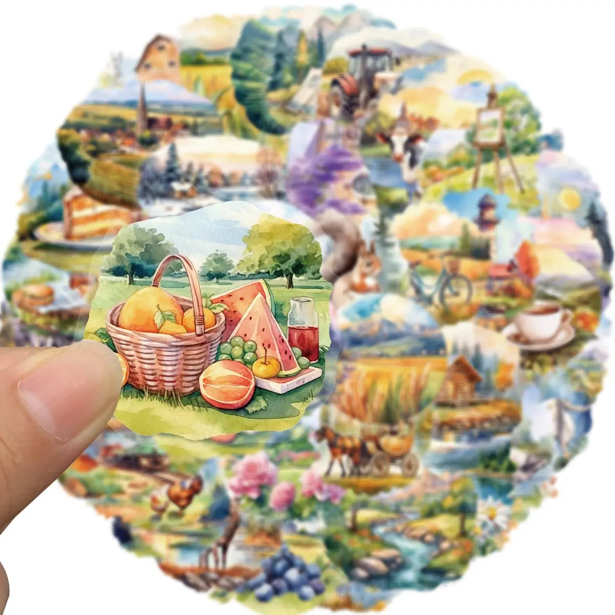 Countryside Scrapbook Sticker, 50pcs/set Waterproof Transparent Vintage Farmhouse Decals, Rustic Nature, Farm Animals, Scenic Landscapes for Art Crafts